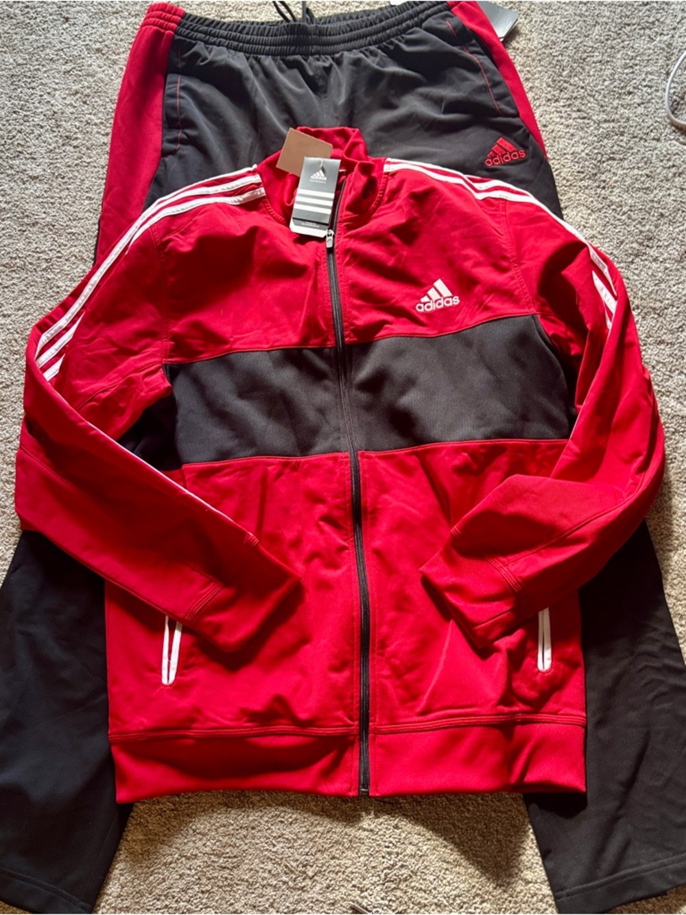 Adidas  Red and Black Men’s Track Jacket with White Stripes New with Tags xl - Picture 3 of 8